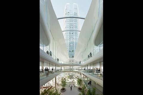 Foster and Partners - MOL campus Budapest - view from atrium towards tower daytime